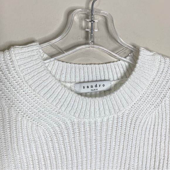 NEW Sandro Sharlene Knit Sweater (Sz 3 / L) Ribbed Crewneck Blanc Navy - Picture 6 of 16